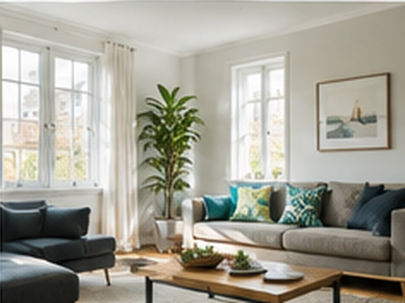 The living room of a let flat, furnished and ready for tenants
